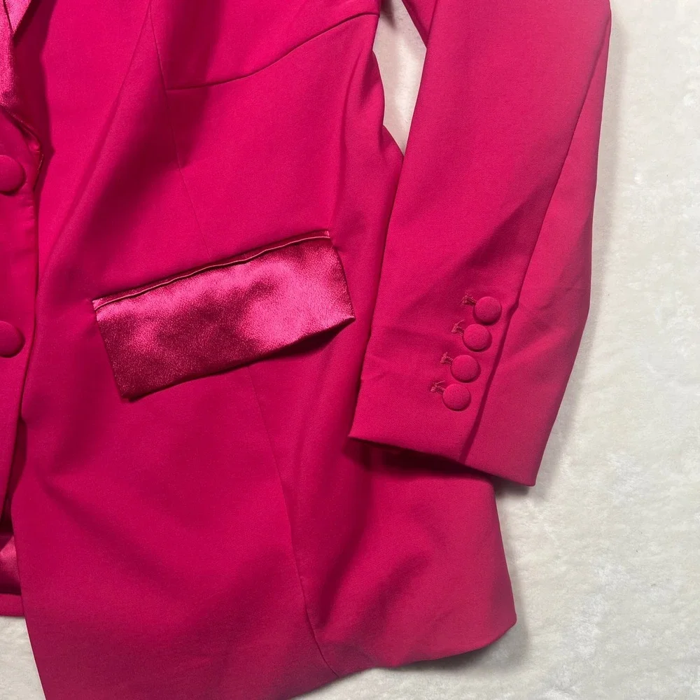 Torrid Pink Peacock Sharkskin Contrast Lapel Blazer 1X 14-16 Barbiecore Formal